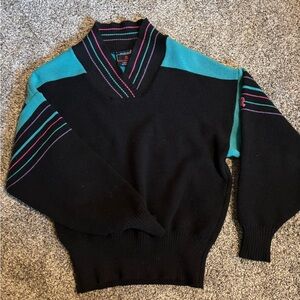 Vintage Demetre Black and Teal women’s Ski Sweater